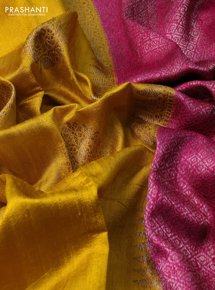 Banarasi raw silk saree yellow and pink violet with thread & zari woven buttas and long woven border