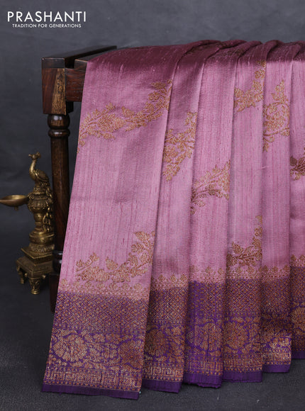 Banarasi raw silk saree pastel pink and violet with allover thread & zari weaves and long woven border