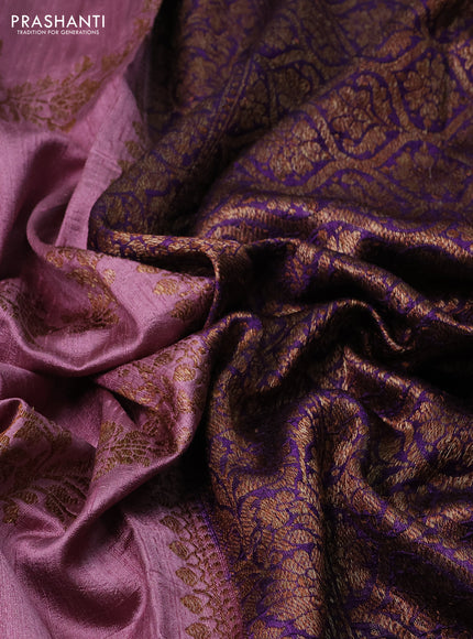 Banarasi raw silk saree pastel pink and violet with allover thread & zari weaves and long woven border