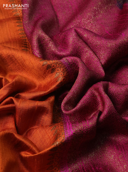 Banarasi raw silk saree orange and pink violet with plain body and long woven border