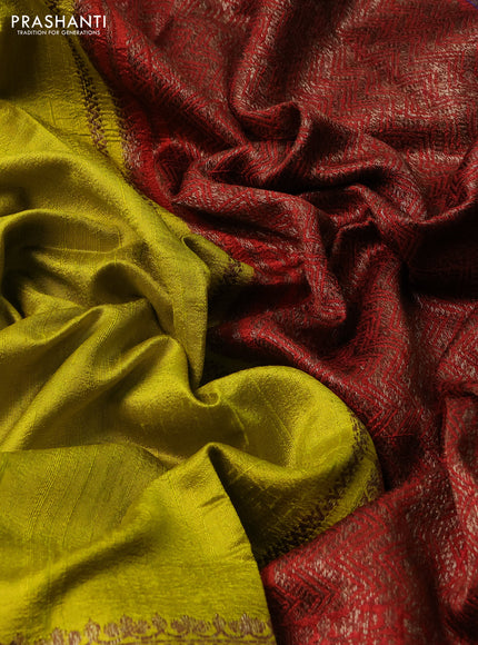 Banarasi raw silk saree lime yellow and maroon violet with plain body and long woven border