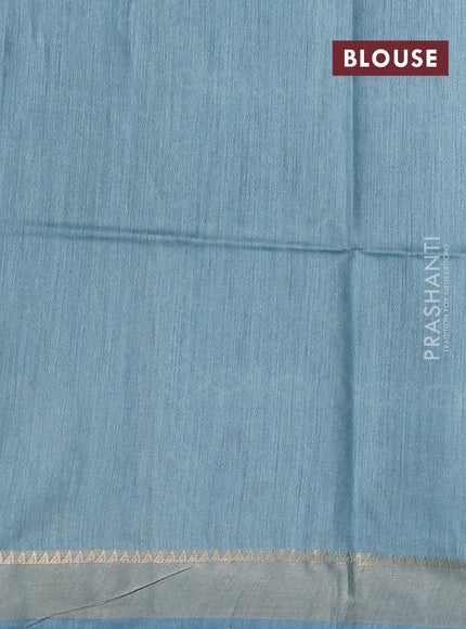 Munga tussar silk saree pastel blue with allover patola prints and zari woven border