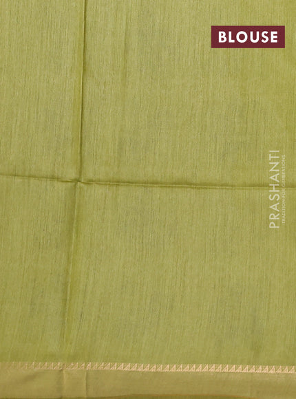 Munga tussar silk saree light green with allover patola prints and zari woven border