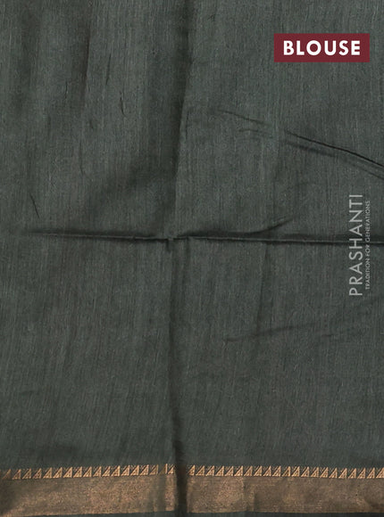 Munga tussar silk saree greyish green with allover butta prints and ajrakh printed pallu