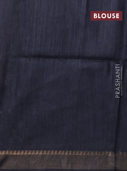 Munga tussar silk saree black with allover butta prints and ajrakh printed pallu