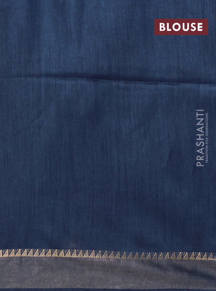 Munga tussar silk saree navy blue with allover patola prints and zari woven border