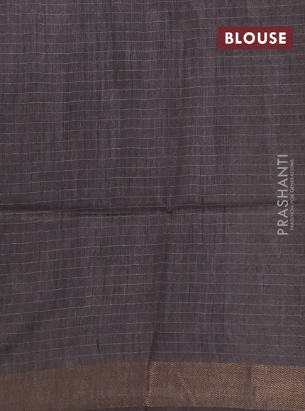 Munga tussar silk saree pastel brown teal blue and coffee brown with allover ajrakh prints and zari woven border