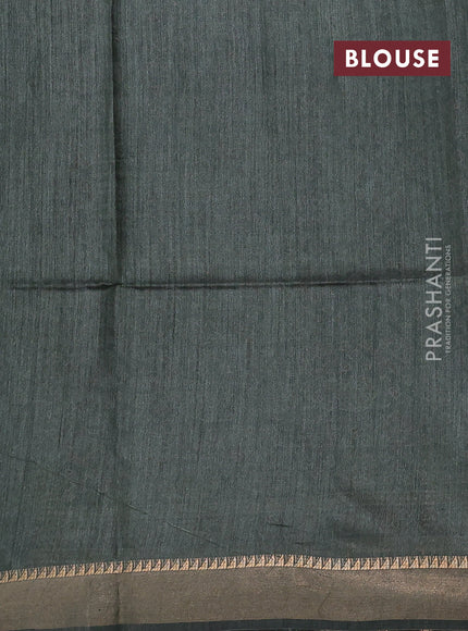 Munga tussar silk saree sap green shade with allover ajrakh prints and zari woven border