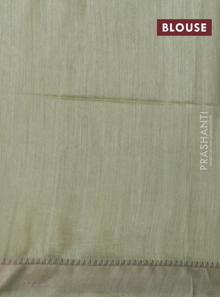 Munga tussar silk saree grey and pastel green with allover ikat prints and zari woven border