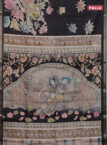Semi matka saree black and pastel brown with butta prints and kalamkari printed pallu