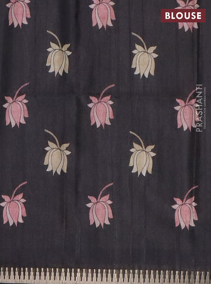 Semi matka saree black and pastel brown with butta prints and kalamkari printed pallu