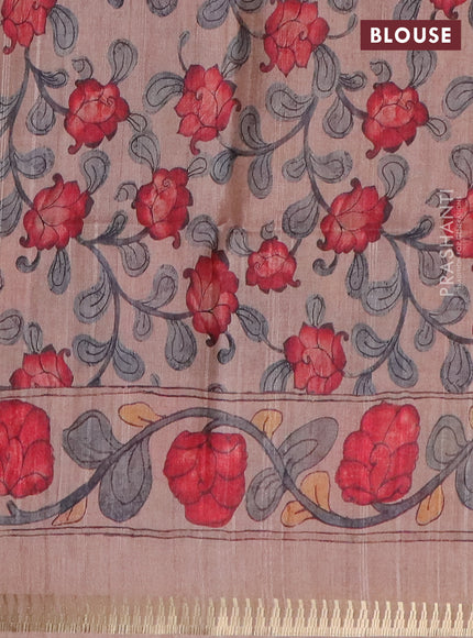 Semi matka saree sunset orange and pastel peach black with butta prints and kalamkari printed pallu