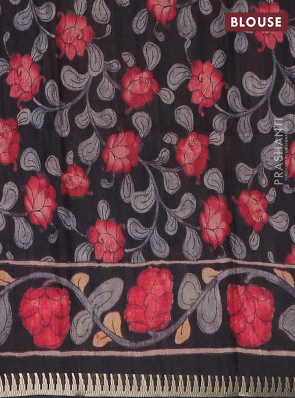 Semi matka saree pastel peach and black with butta prints and kalamkari printed pallu