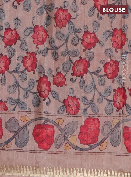 Semi matka saree red and pastel peach with butta prints and kalamkari printed pallu