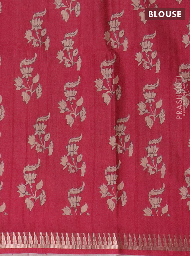 Semi matka saree orange and maroon with allover kalamkari prints and temple design zari woven border