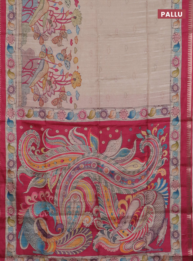 Semi matka saree beige and pink with butta prints and kalamkari printed pallu