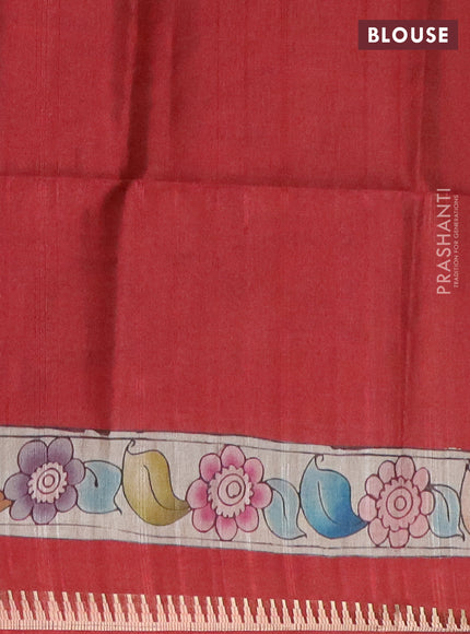 Semi matka saree beige and red with butta prints and kalamkari printed pallu