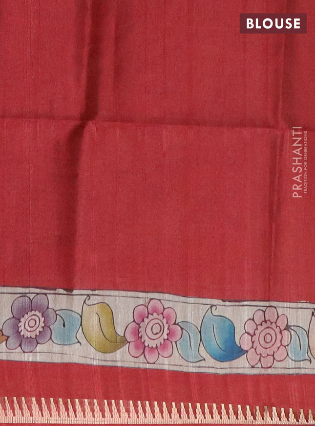 Semi matka saree beige and red with butta prints and kalamkari printed pallu