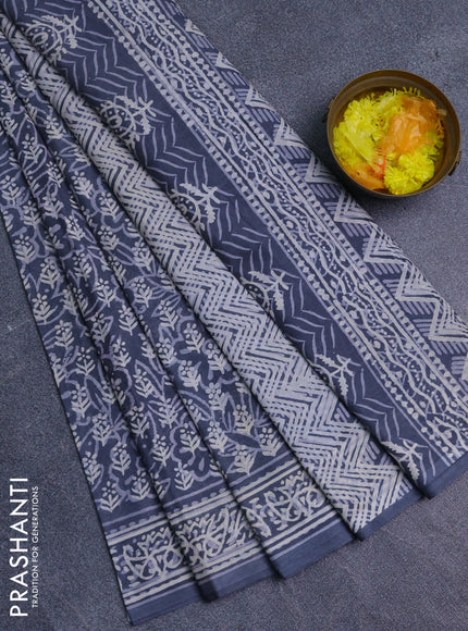 Jaipur cotton saree grey with allover dabu prints and printed border