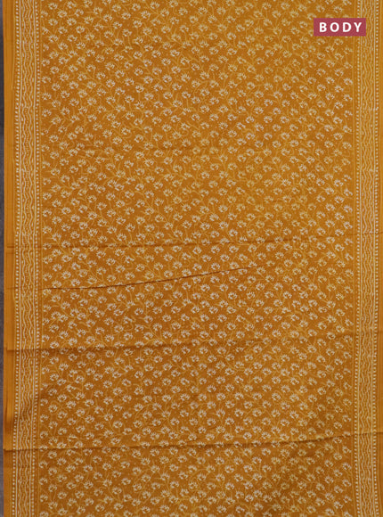 Jaipur cotton saree mustard yellow with allover dabu prints and printed border