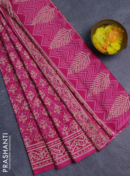Jaipur cotton saree pink with allover dabu prints and printed border