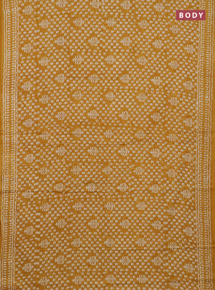 Jaipur cotton saree mustard yellow with allover dabu prints and printed border