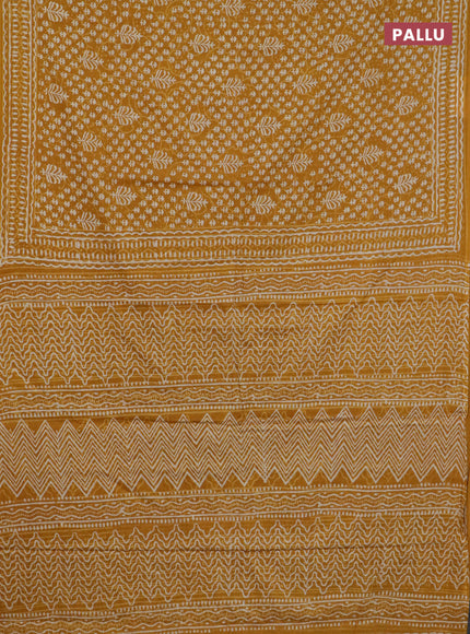 Jaipur cotton saree mustard yellow with allover dabu prints and printed border