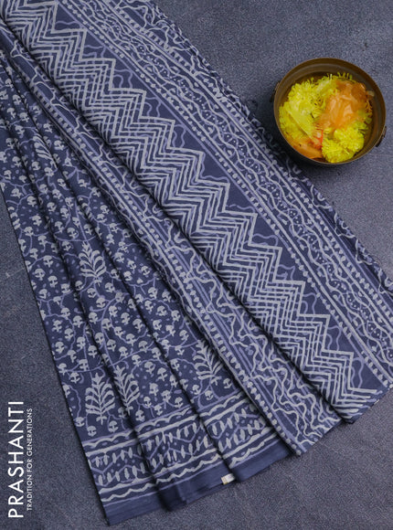 Jaipur cotton saree grey with allover dabu prints and printed border