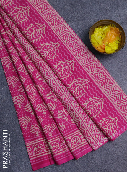 Jaipur cotton saree pink with allover dabu prints and printed border