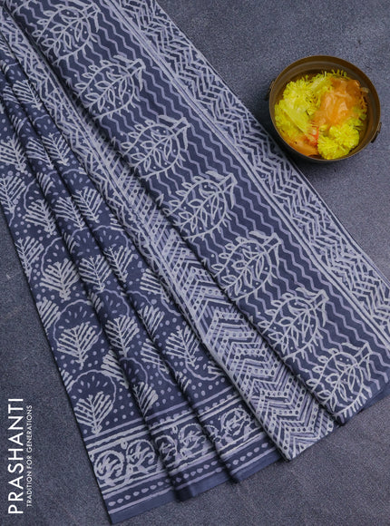 Jaipur cotton saree grey with allover dabu prints and printed border