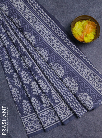 Jaipur cotton saree grey with allover dabu prints and printed border