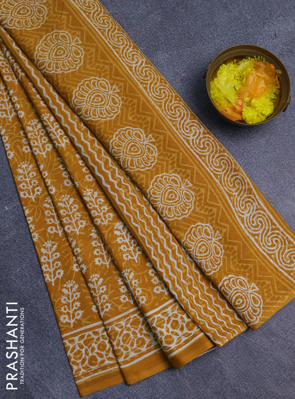 Jaipur cotton saree mustard yellow with allover dabu prints and printed border