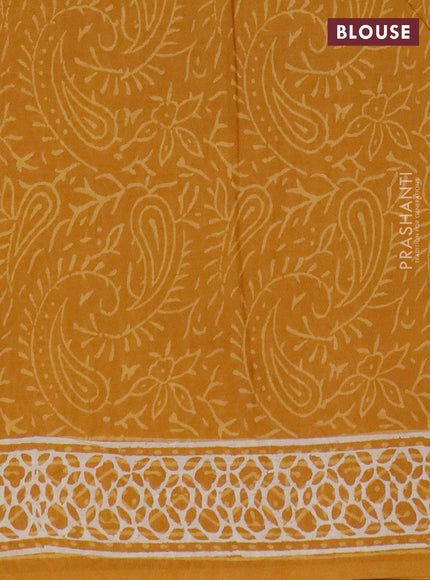 Jaipur cotton saree mustard yellow with allover dabu prints and printed border