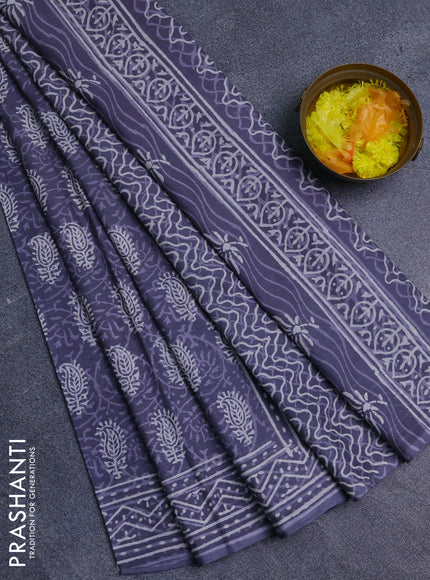 Jaipur cotton saree grey with allover dabu prints and printed border