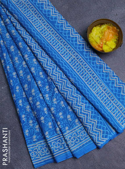 Jaipur cotton saree cs blue with allover dabu prints and printed border