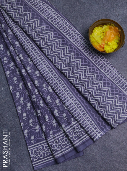 Jaipur cotton saree grey with allover dabu prints and printed border