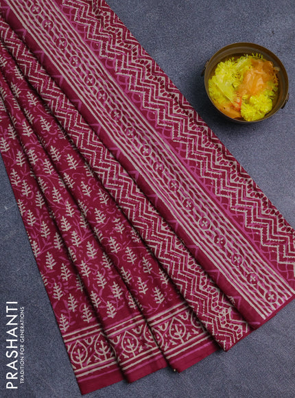 Jaipur cotton saree dark pink with allover dabu prints and printed border