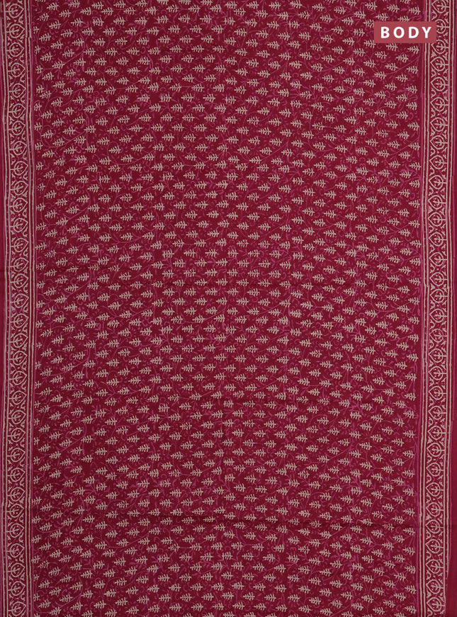 Jaipur cotton saree dark pink with allover dabu prints and printed border