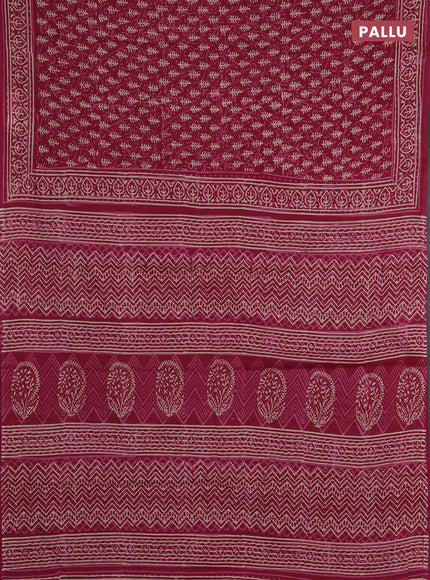 Jaipur cotton saree dark pink with allover dabu prints and printed border