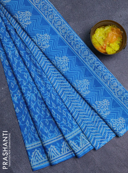 Jaipur cotton saree cs blue with allover dabu prints and printed border