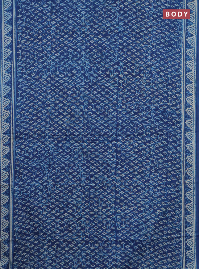 Jaipur cotton saree indigo blue with allover dabu prints and printed border