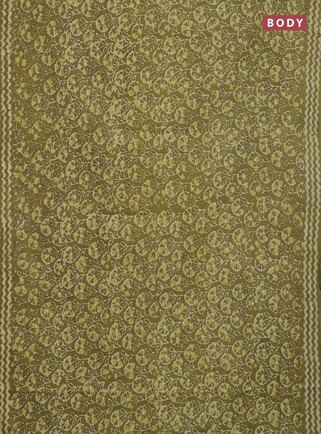 Jaipur cotton saree mehendi green with allover batik prints and printed border