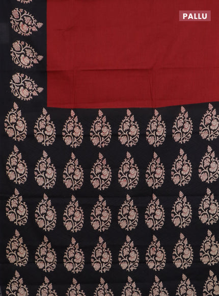 Jaipur cotton saree maroon and black with plain body and printed border