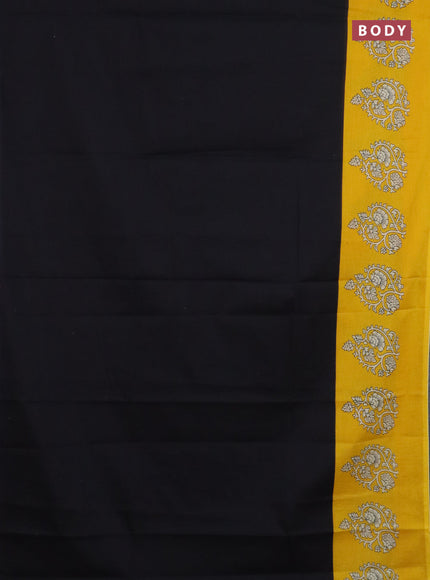 Jaipur cotton saree black and yellow with plain body and printed border