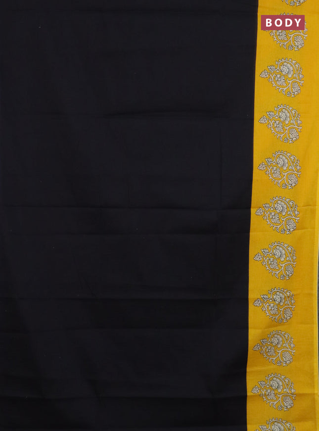 Jaipur cotton saree black and yellow with plain body and printed border
