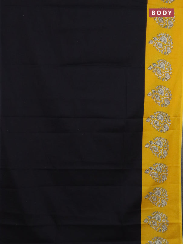 Jaipur cotton saree black and yellow with plain body and printed border