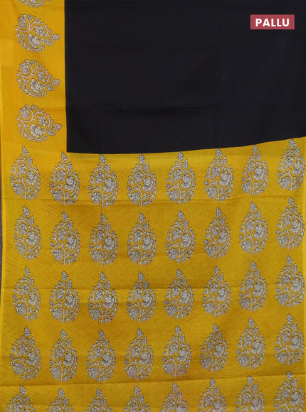 Jaipur cotton saree black and yellow with plain body and printed border