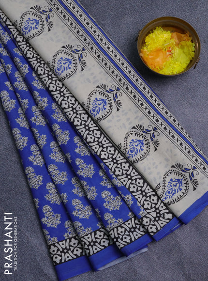 Jaipur cotton saree blue with allover butta prints and printed border