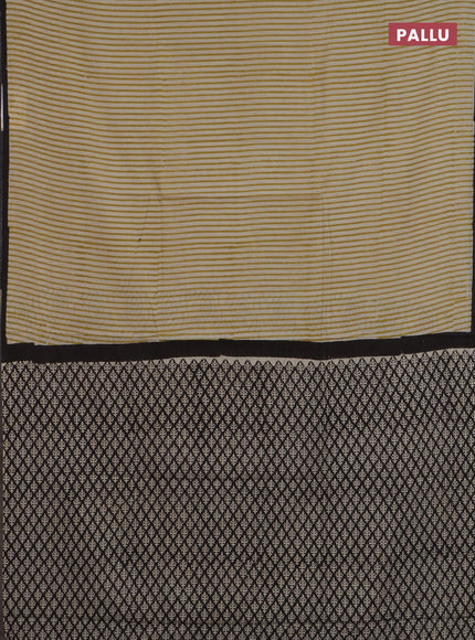 Jaipur cotton saree off white and black with allover stripe pattern and printed border