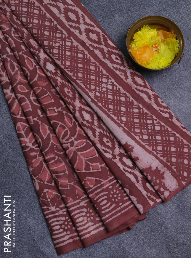 Jaipur cotton saree rosy brown with allover batik prints and printed border